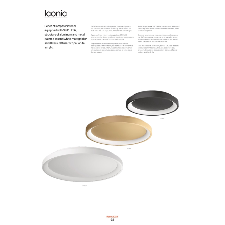 Redo 01-2668 - Світлодіодний стельовий світильник з регулюванням яскравості ICONIC LED/40W/230V діаметр 48 см чорний