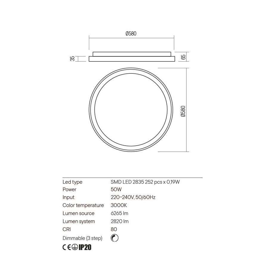 Redo 01-2670 - Светодиодный потолочный светильник с регулированием яркости ICONIC LED/50W/230V диаметр 58 см золотистый