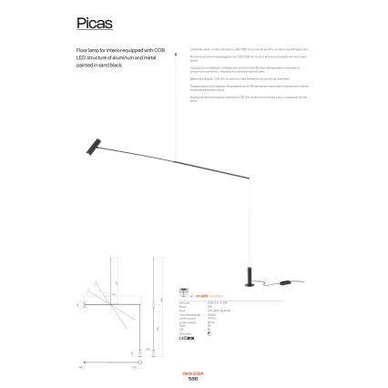 Redo 01-2695 - LED Торшер з регулюванням яскравості PICAS LED/12W/230V чорний