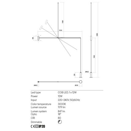 Redo 01-2695 - LED Торшер з регулюванням яскравості PICAS LED/12W/230V чорний
