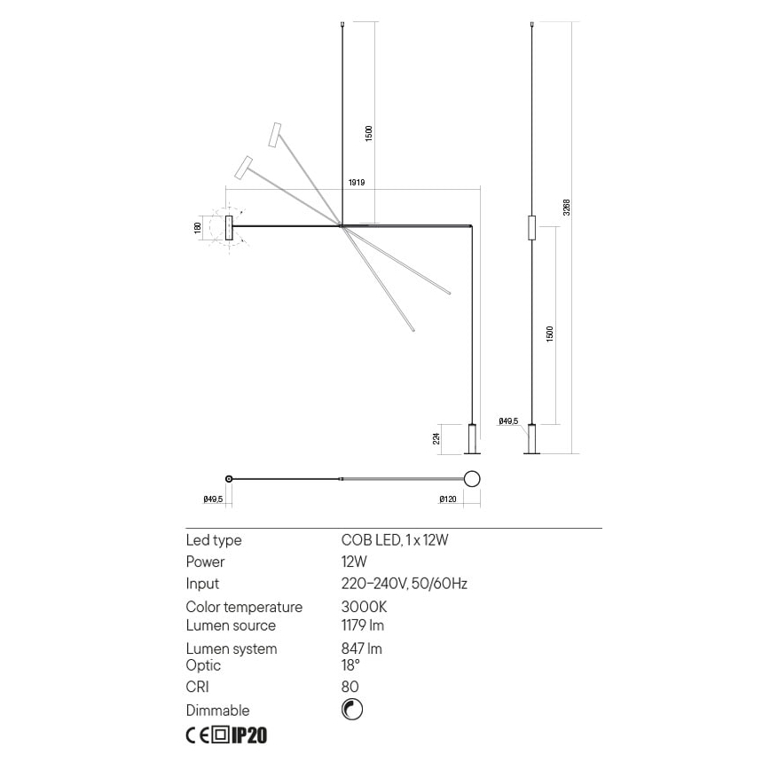 Redo 01-2695 - Светодиодный торшер с регулированием яркости PICAS LED/12W/230V черный
