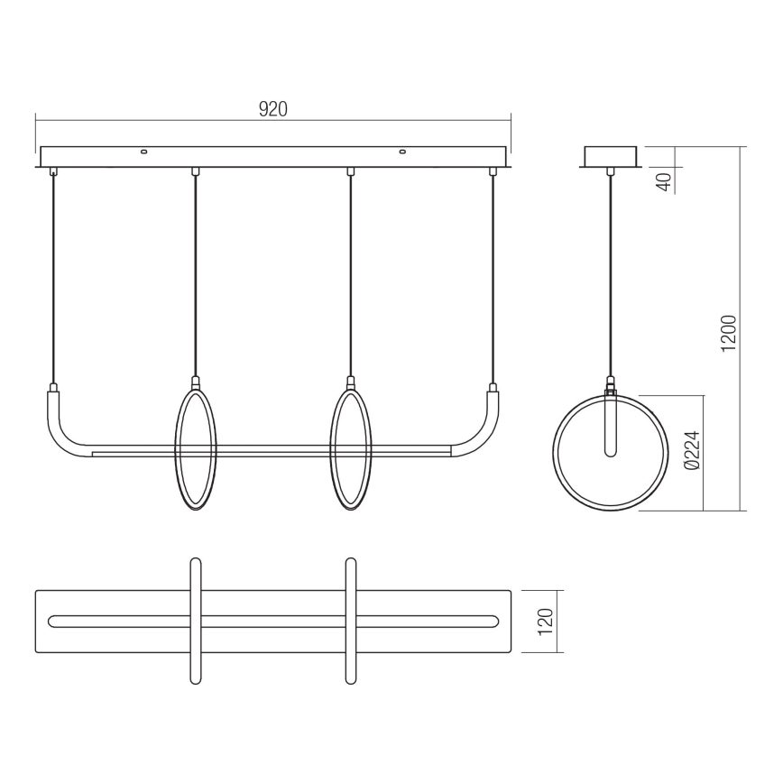 Redo 01-2705 - LED-люстра на тросі OLIMP LED/40W/230V 3000/4000/6500K чорна