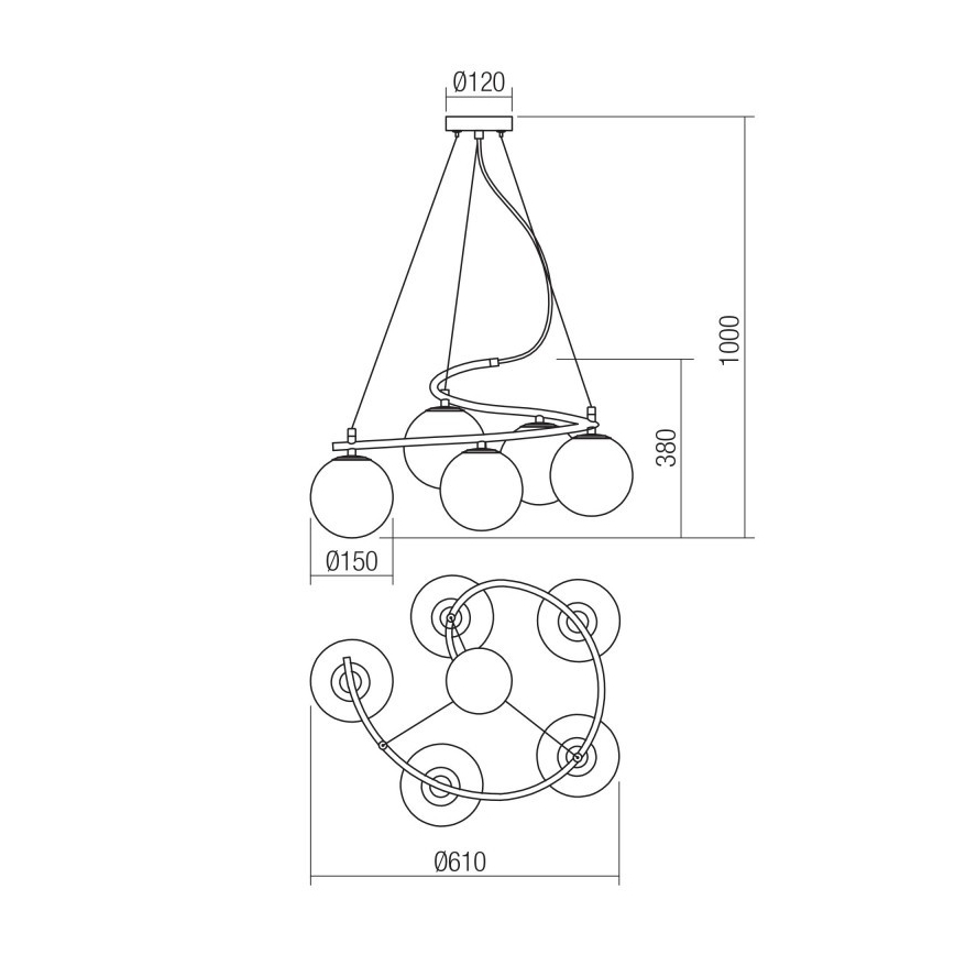 Redo 01-2719 - Подвесная люстра VOLLEY 5xE14/28W/230V золотистый