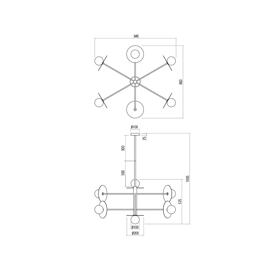 Redo 01-2733 - Люстра на штанге PLATO 6xG9/10W/230V золотистый