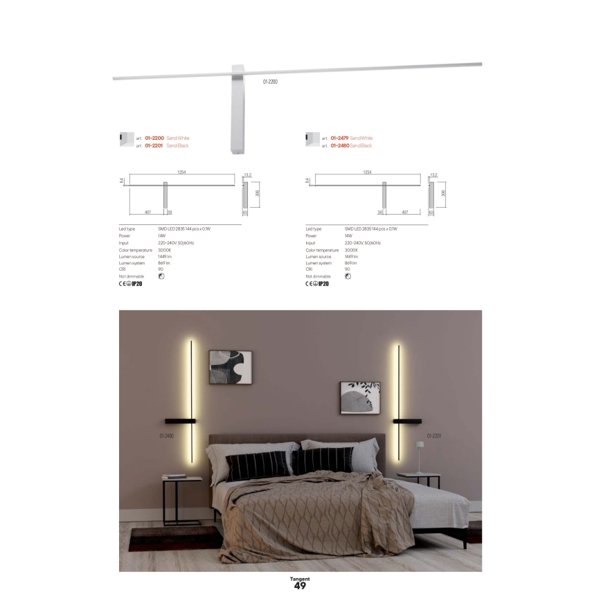 Redo 01-2746 - LED настенный светильник TANGENT LED/13W/230V CRI 90 белый