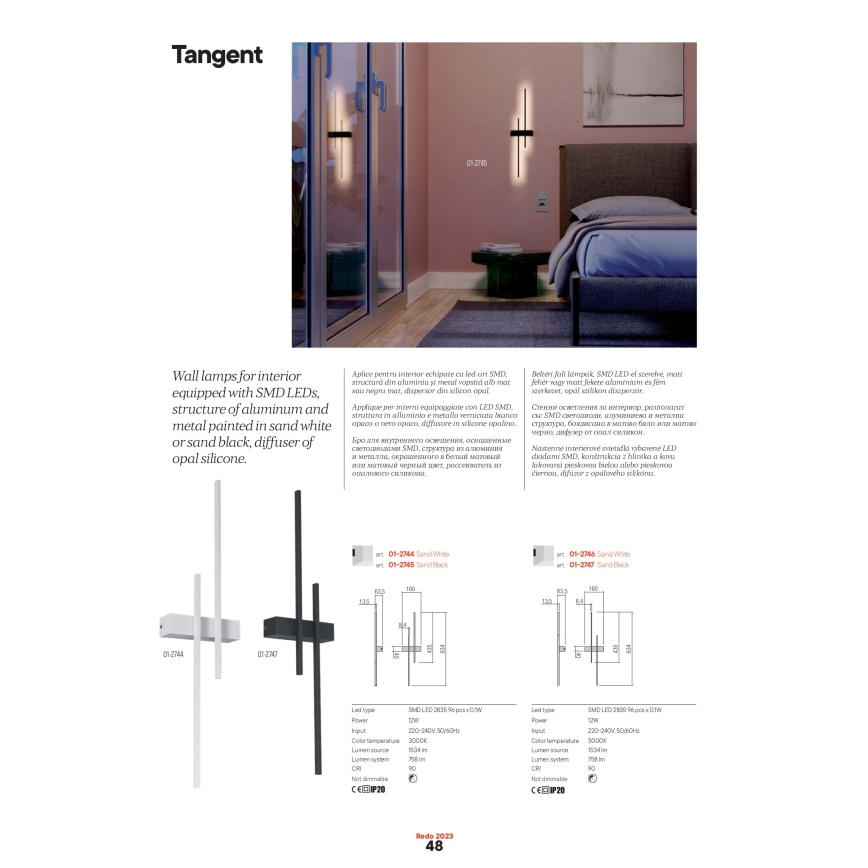 Redo 01-2746 - LED настінний світильник TANGENT LED/13W/230V CRI 90 білий