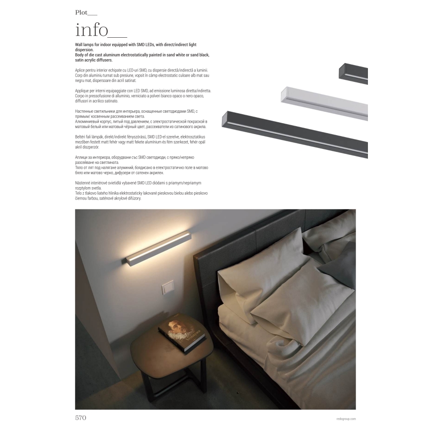 Redo 01-2767 - LED настінний світильник PLOT LED/35 Вт/230 В 120 см чорний