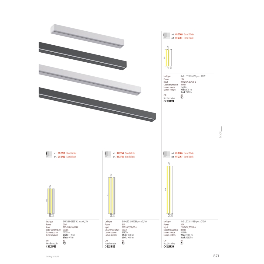 Redo 01-2767 - LED настінний світильник PLOT LED/35 Вт/230 В 120 см чорний