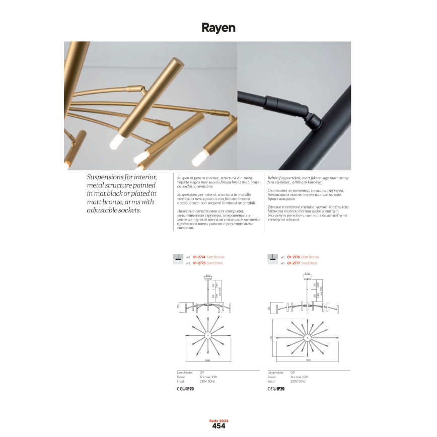 Redo 01-2775 - Люстра на штанге RAYEN 12xG9/10W/230V черный