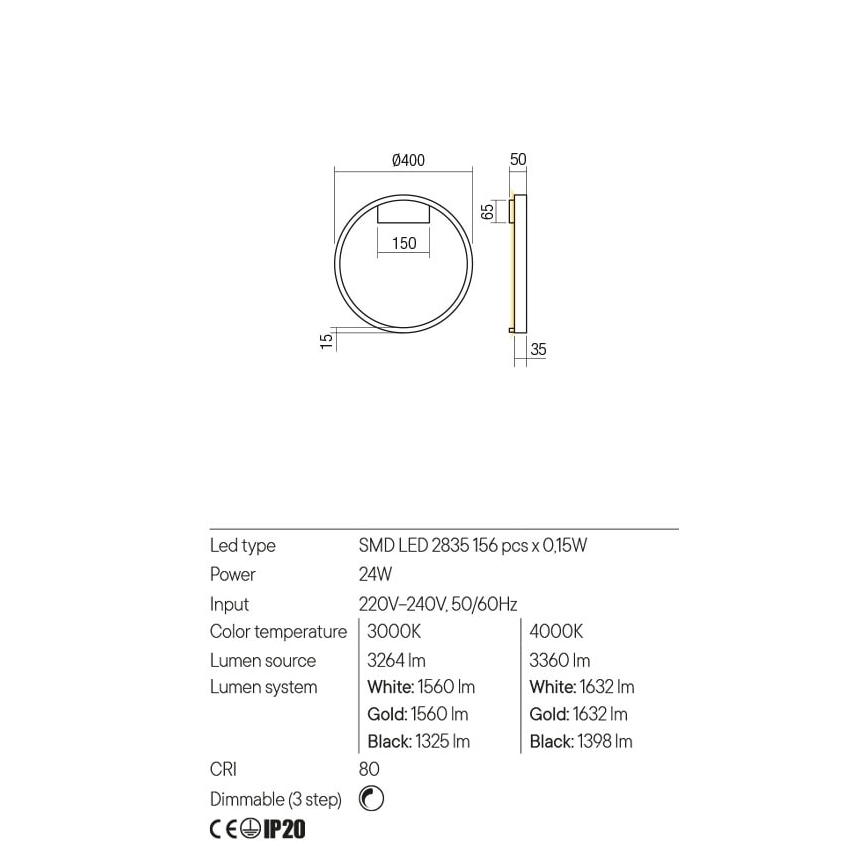 Redo 01-2817 - Светодиодный настенный светильник с регулированием яркости FEBE LED/24W/230V золотистый