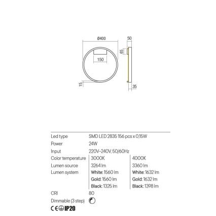 Redo 01-2819 - Настінний LED світильник з регулюванням яскравості FEBE LED/24W/230V чорний