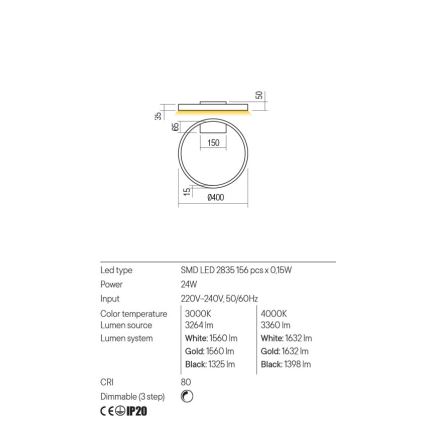Redo 01-2835 - Светодиодный настенный светильник с регулированием яркости FEBE LED/24W/230V золотистый