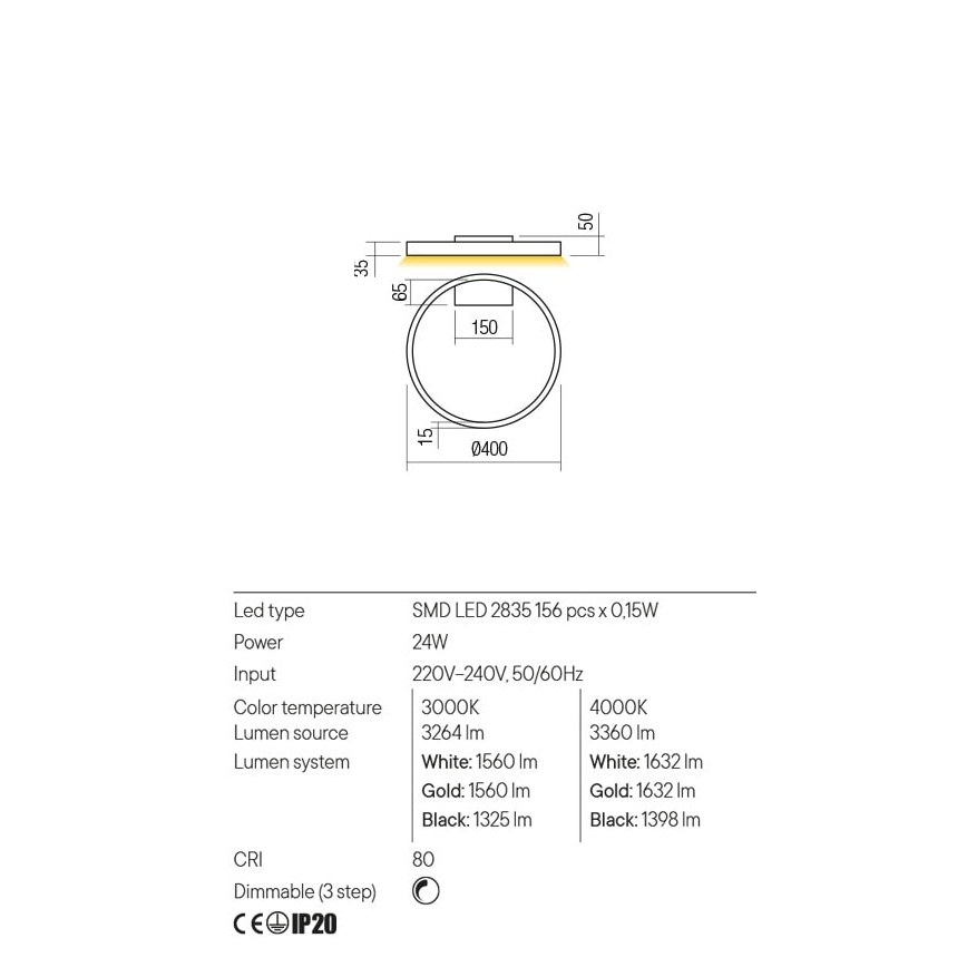 Redo 01-2835 - Светодиодный настенный светильник с регулированием яркости FEBE LED/24W/230V золотистый