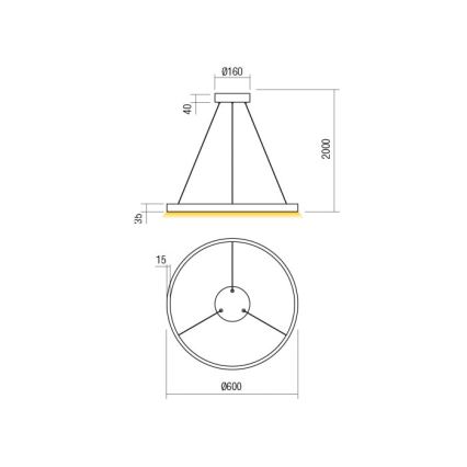 Redo 01-2867 - Світлодіодна підвісна люстра з регулюванням яскравості FEBE LED/37W/230V чорний