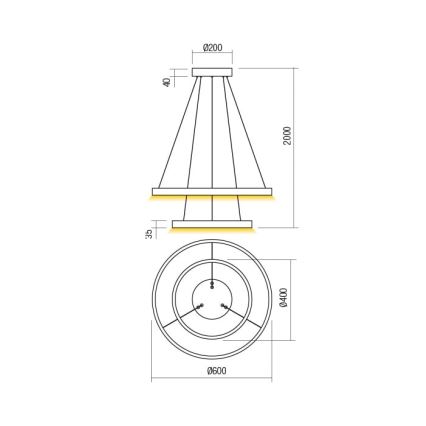 Redo 01-2889 - Светодиодная подвесная люстра с регулированием яркости FEBE LED/62W/230V золотистый
