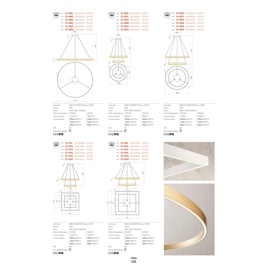 Redo 01-2891 - Светодиодная подвесная люстра с регулированием яркости FEBE LED/62W/230V черный