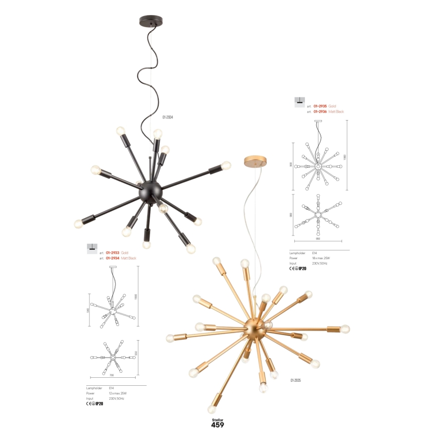 Redo 01-2936 - Підвісна люстра STELLAR 18xE14/25W/230V чорний