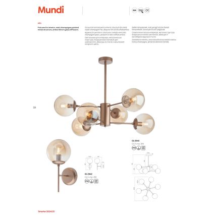Redo 01-2942 - Настенный светильник MUNDI 1xE14/28W/230V медный/дымчатый