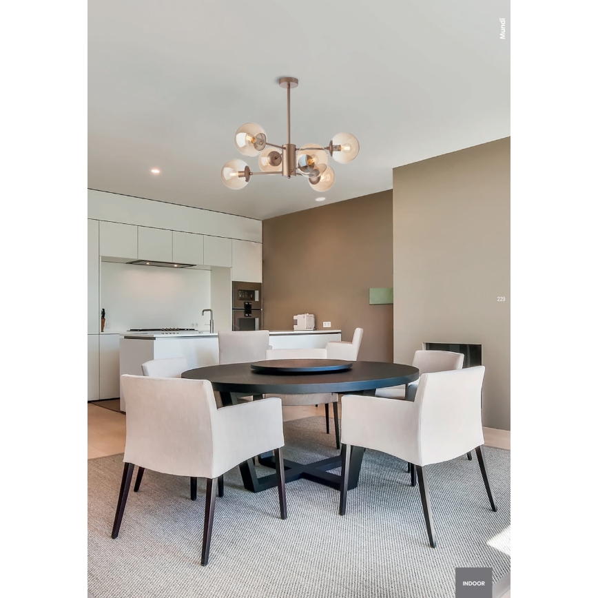 Redo 01-2943 - Люстра на штанзі MUNDI 6xE14/28W/230V мідь/димчастий