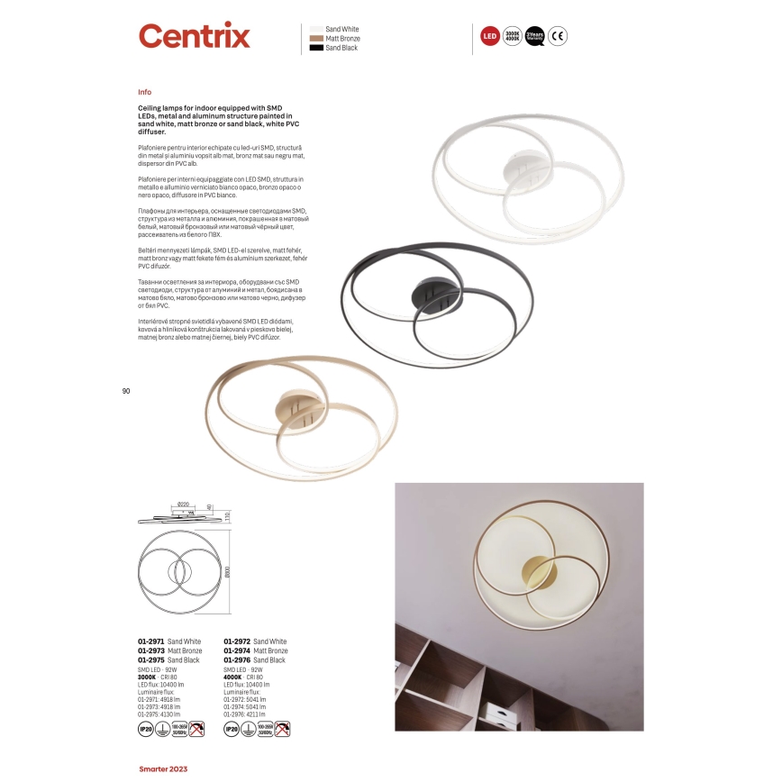 Redo 01-2975 - Стельовий LED світильник CENTRIX LED/92W/230V чорний