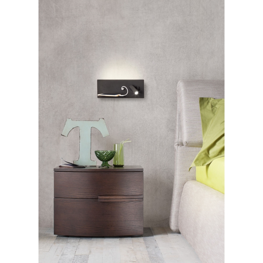 Redo 01-2985 - Світлодіодний настінний точковий світильник BROOK LED/8W/230V + LED/3W USB CRI 90 чорний ліва