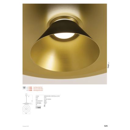 Redo 01-3001 - LED-люстра на тросі FARGO LED/16,5W/230V CRI 90 діаметр 50 см чорна/золота