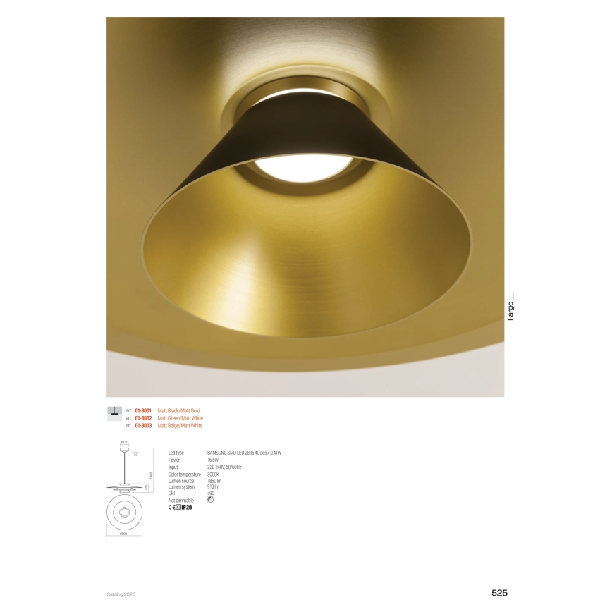 Redo 01-3003 - LED-люстра на тросі FARGO, LED 16,5 Вт / 230 В, CRI 90, діаметр 50 см, бежева/біла