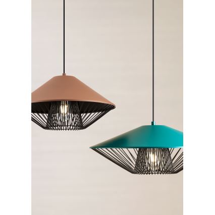 Redo 01-3006 - Подвесной светильник на тросе GRILL 1xE27/42W/230V Ø 39,6 см, чёрный/бирюзовый