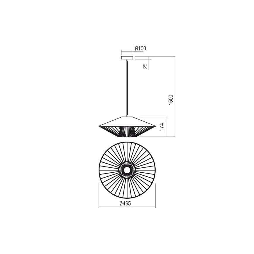 Редо 01-3008 - Люстра на тросі ГРИЛЛ 1х Е27/42 Вт/230 В, діаметр 49,5 см, чорна/біла