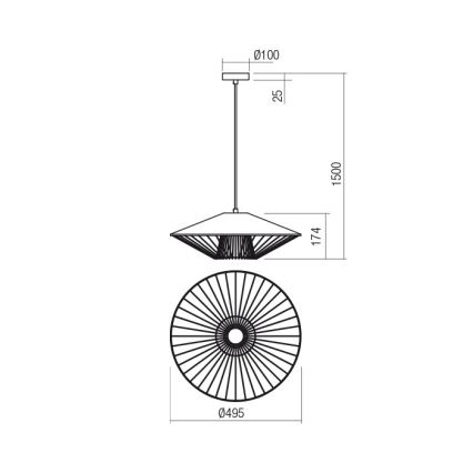 Redo 01-3010 - Подвесная люстра на тросе GRILL 1xE27/42W/230V диаметр 49,5 см черный/бирюзовый
