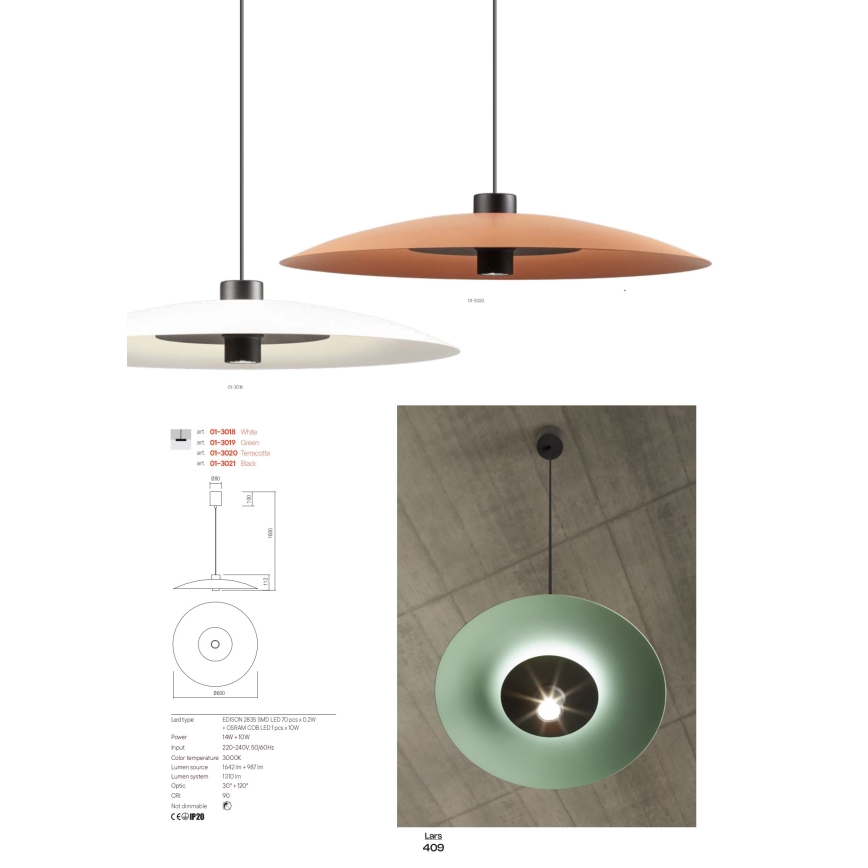 Redo 01-3018 - LED-люстра на тросе LARS LED/14W/230V + LED/10W диаметр 60 cm CRI 90 белая