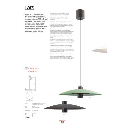Redo 01-3020 - LED-люстра на тросі LARS, LED 14 Вт/230 В + LED 10 Вт, Ø 60 см, CRI 90, помаранчевий