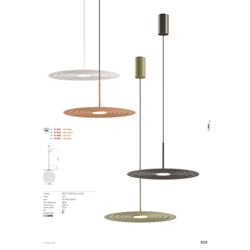 Redo 01-3044 - LED-люстра на тросе LAKE LED/13W/230V CRI 90 диам. 50 см, белая