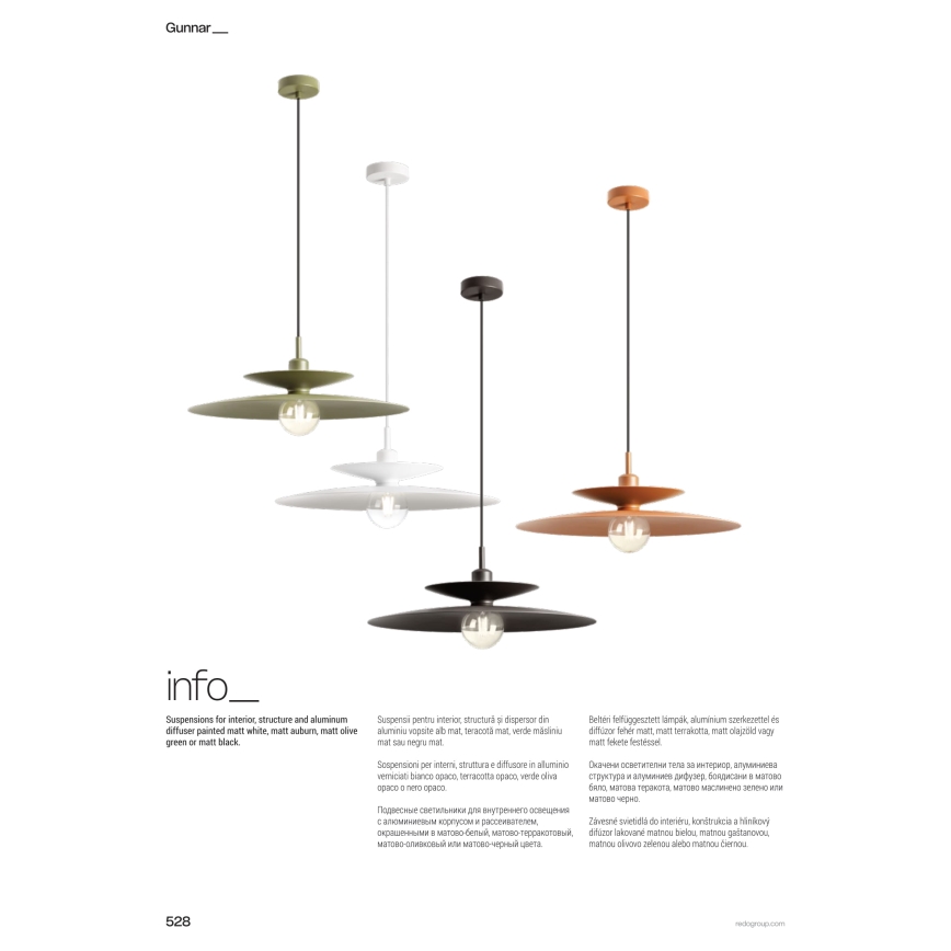 Redo 01-3048 - Підвісна люстра на шнурі GUNNAR 1xE27/42W/230V діам. 50 см біла
