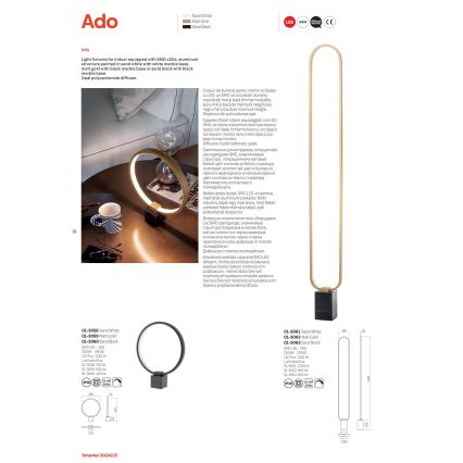 Redo 01-3062 - LED Торшер з регулюванням яскравості ADO LED/24W/230V золотий