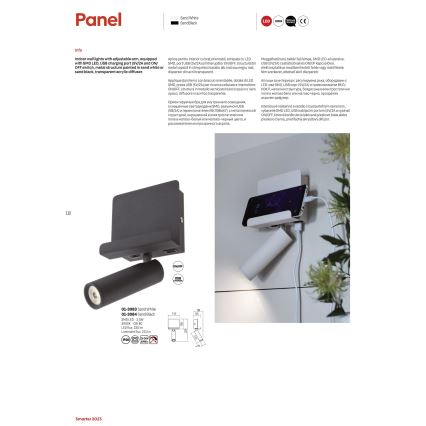 Redo 01-3083 - Світлодіодний настінний точковий світильник PANEL LED/3,5W/230V USB білий