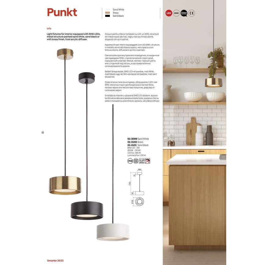 Redo 01-3101 - Светодиодная подвесная люстра PUNKT LED/6W/230V диаметр 15 см черный