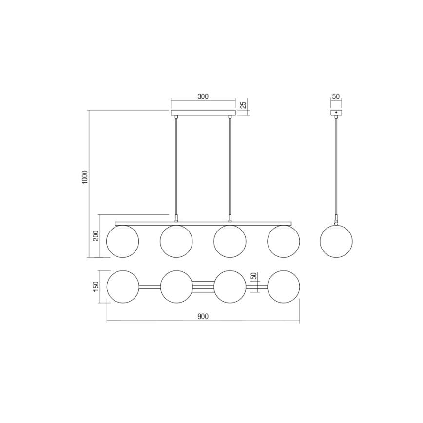 Redo 01-3155 - Подвесная люстра BOWLING 4xE27/42W/230V золотистый