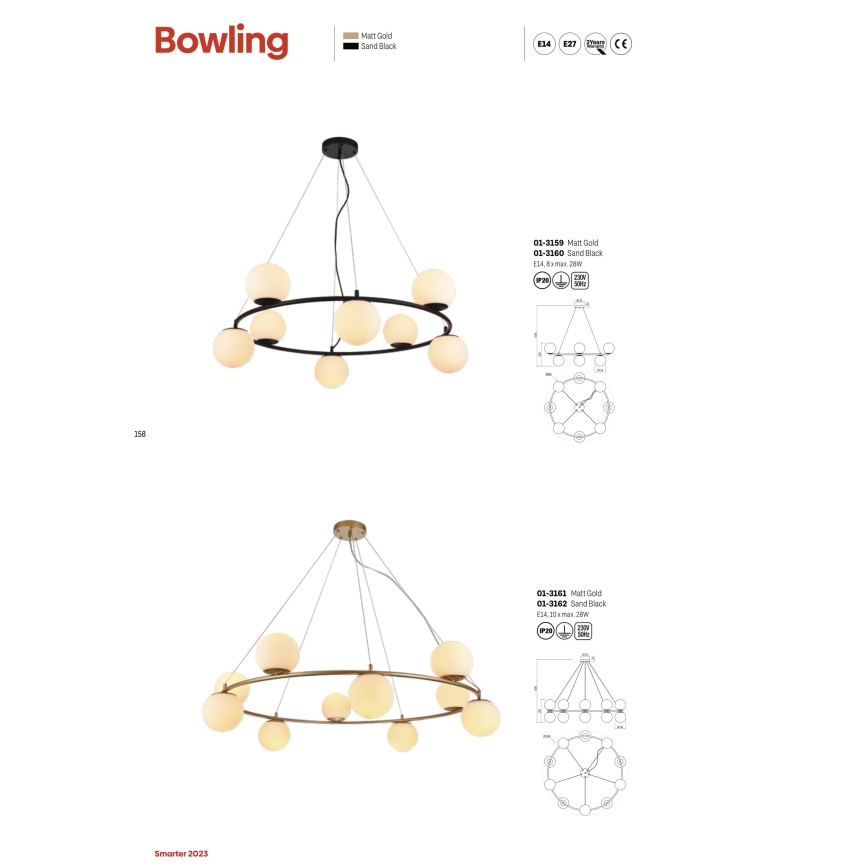 Redo 01-3158 - Подвесная люстра BOWLING 6xE14/28W/230V черный