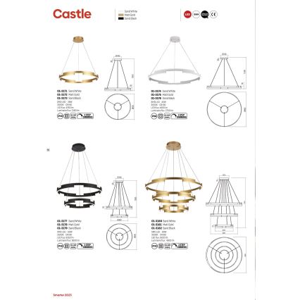 Redo 01-3175 - Світлодіодна підвісна люстра з регулюванням яскравості CASTLE LED/45W/230V золотий