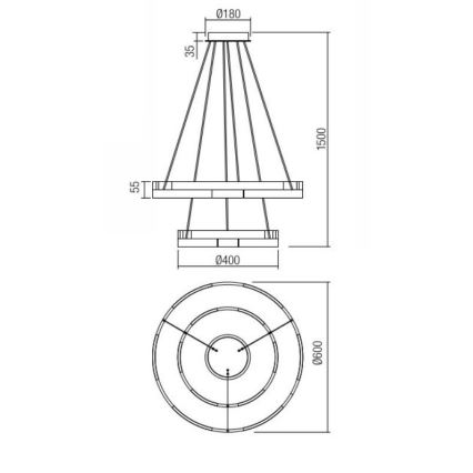Redo 01-3179 - Светодиодная подвесная люстра с регулированием яркости CASTLE LED/60W/230V черный