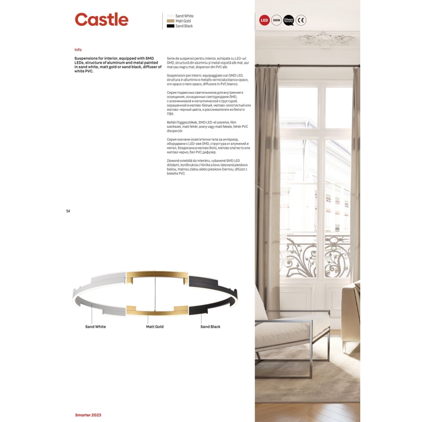 Redo 01-3182 - Світлодіодна підвісна люстра з регулюванням яскравості CASTLE LED/80W/230V чорний