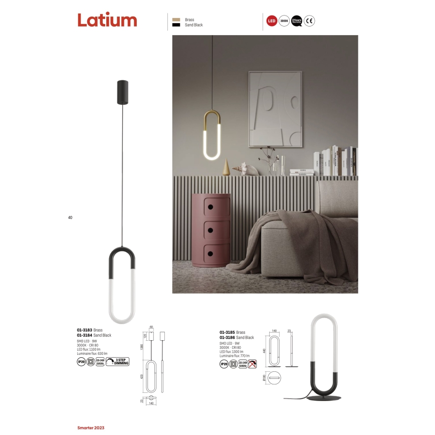 Redo 01-3183 - Світлодіодна підвісна люстра з регулюванням яскравості LATIUM LED/9W/230V латунь
