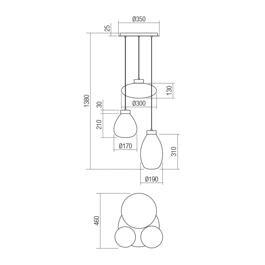 Redo 01-3197 - Підвісна люстра LUKE 3xE27/42W/230V діаметр 46 см чорний