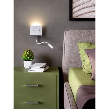 Redo 01-3210 - Світлодіодний настінний світильник з гнучкою лампою MOKA LED/6W + LED/3W/230V USB CRI90 білий