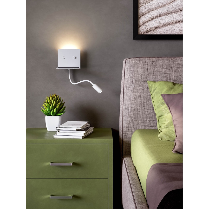 Redo 01-3210 - Світлодіодний настінний світильник з гнучкою лампою MOKA LED/6W + LED/3W/230V USB CRI90 білий