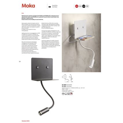 Redo 01-3211 - Светодиодный настенный светильник с гибкой маленькой лампой MOKA LED/6W + LED/3W/230V USB CRI90 черный