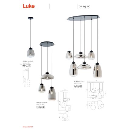 Redo 01-3212 - Подвесная люстра LUKE 6xE27/42W/230V черный