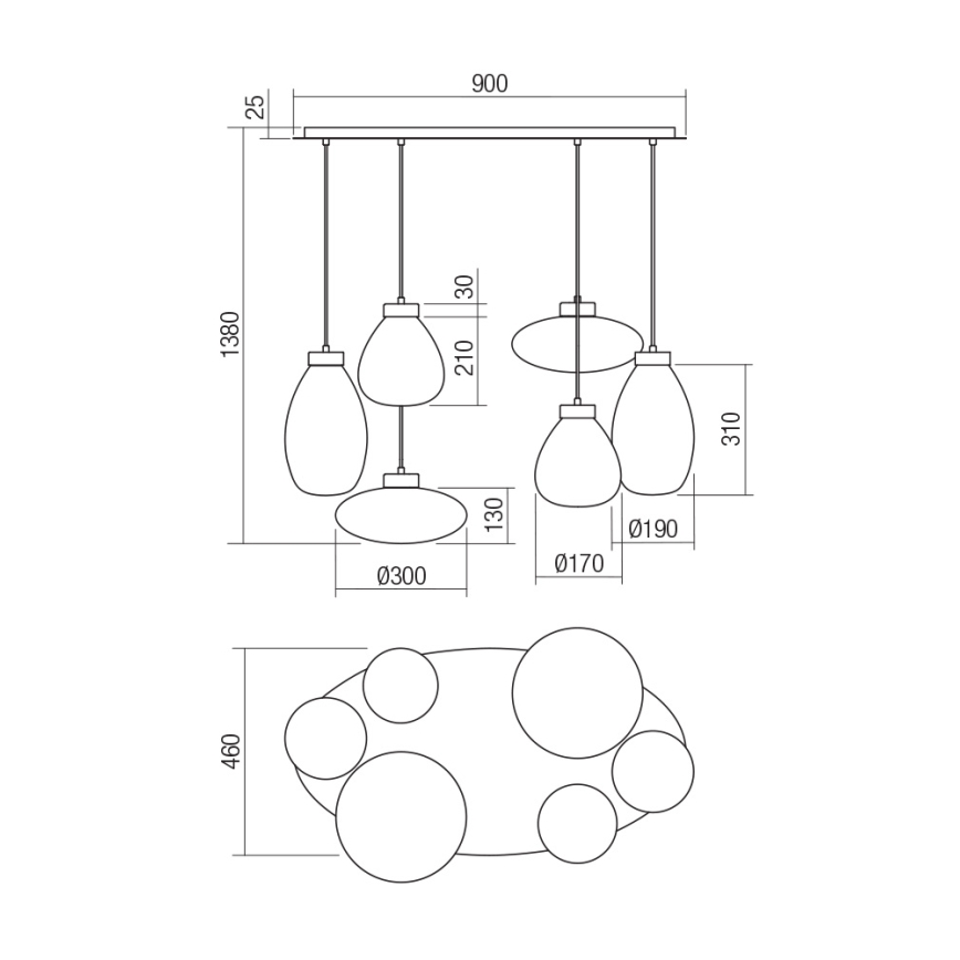 Redo 01-3212 - Подвесная люстра LUKE 6xE27/42W/230V черный