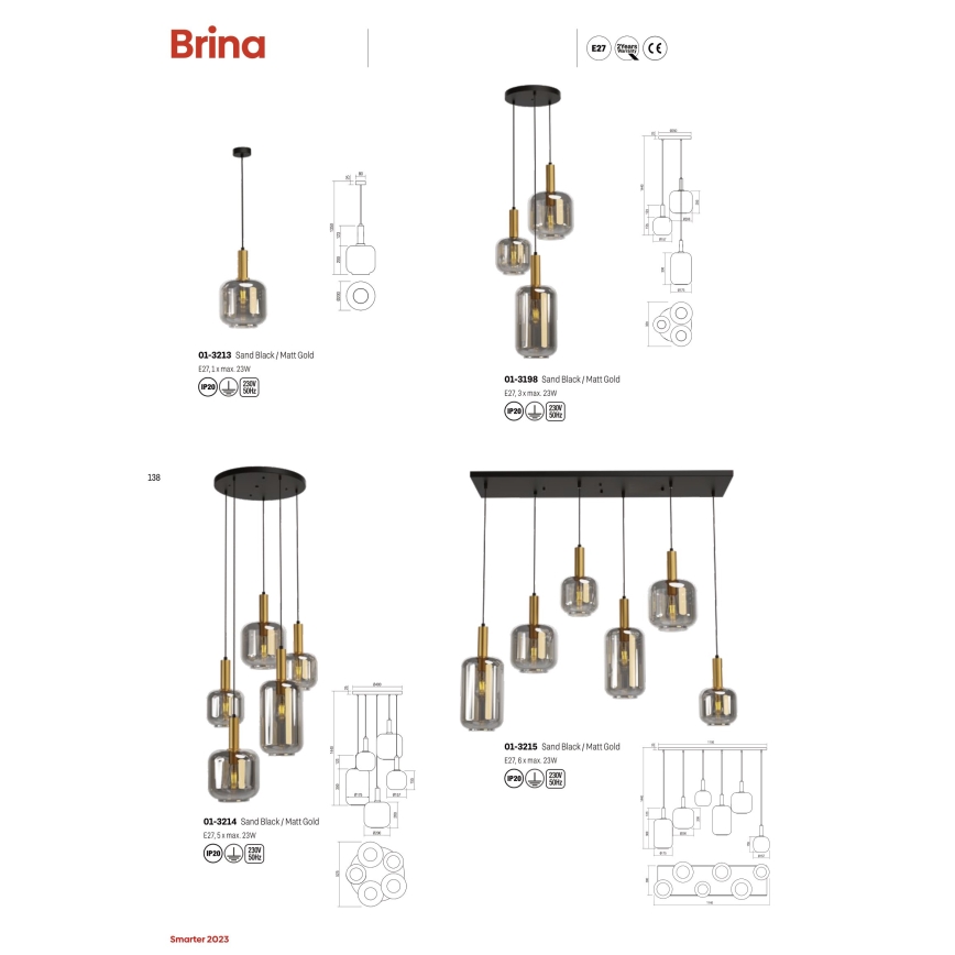 Redo 01-3214 - Подвесная люстра BRINA 5xE27/23W/230V